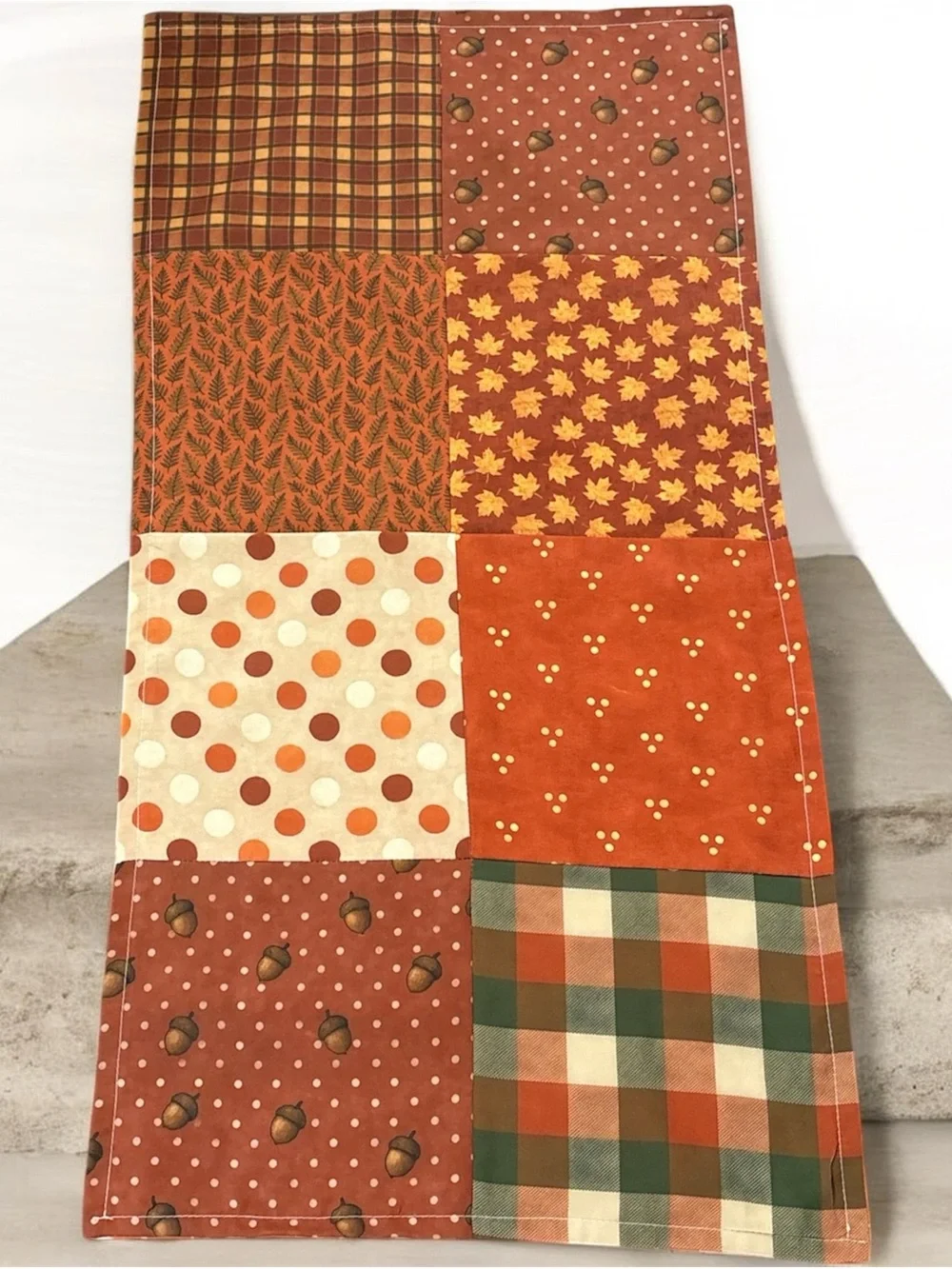 Autumn Patchwork Table Runner in Rust & Cream